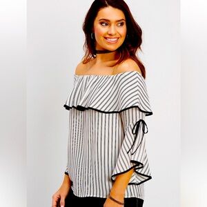 Maurices Large striped off the shoulder flowy blouse ruffle & bell sleeve NWT